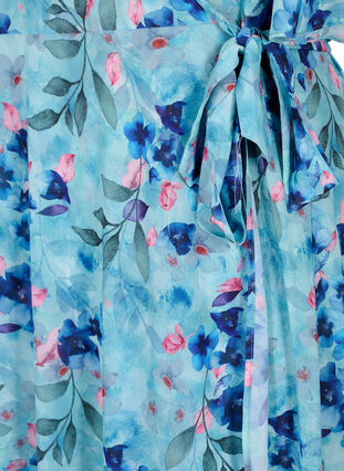 Kurzärmeliges Wrap-Kleid mit Blumenprint, Trellis AOP, Packshot image number 3