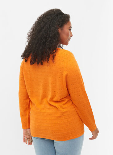 Strukturierte Strickbluse mit Rundhals, Vibrant Orange, Model image number 1