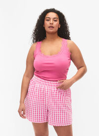Karierte Pyjamahose aus Baumwolle, Pink Check, Model