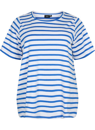 Gestreiftes T-Shirt aus Baumwolle, Blue Stripes, Packshot image number 0