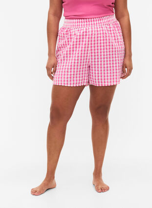 Karierte Pyjamahose aus Baumwolle, Pink Check, Model image number 2
