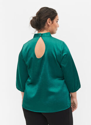Bluse mit 3/4 Ärmeln und Stehkragen, Evergreen, Model image number 1