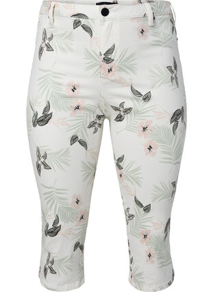 Capri Jeans mit Blumenprint und hoher Taille, White Flower AOP, Packshot image number 0