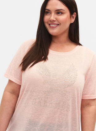 T-Shirt mit Nieten und Rundhalsausschnitt, Pale Blush, Model image number 2