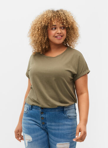 Kurzärmeliges T-Shirt aus einer Baumwollmischung, Dusty Olive, Model image number 0
