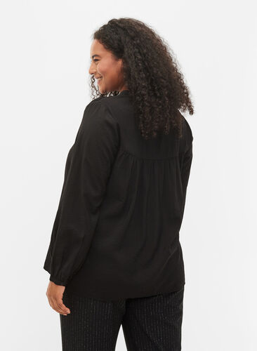 Langärmelige Bluse aus Viskosemischung, Black, Model image number 1