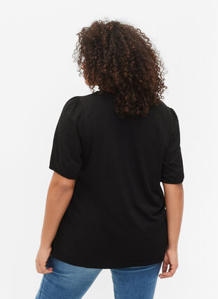 T-Shirt aus Baumwolle mit 2/4-Ärmeln, Black, Model image number 1