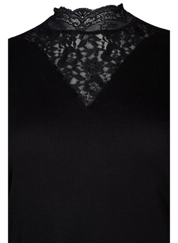 Hochgeschlossene Bluse mit Spitze, Black, Packshot image number 2