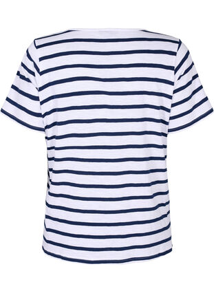 Gestreiftes T-Shirt aus Baumwolle mit V-Ausschnitt, Bright White Stripe, Packshot image number 1