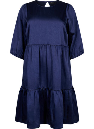 Kleid mit Rückenausschnitt und 3/4-Ärmeln, Maritime Blue, Packshot image number 0