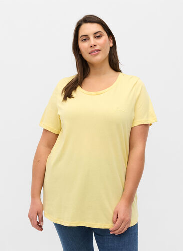 Kurzarm T-Shirt aus Baumwolle mit Aufdruck, Pale Banana Shine, Model image number 0