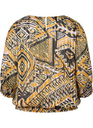 Bedruckte Bluse mit Smock und 3/4 Ärmeln, Yellow Aztec AOP, Packshot image number 1
