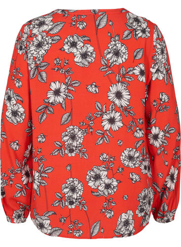 Langärmelige Bluse aus geblümter Viskose, Fiery Red Flower AOP, Packshot image number 1