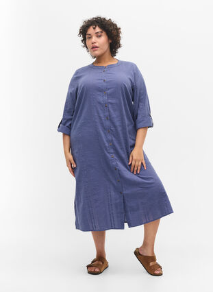 Hemdkleid aus Baumwolle mit 3/4-Ärmeln, Nightshadow Blue, Model image number 2