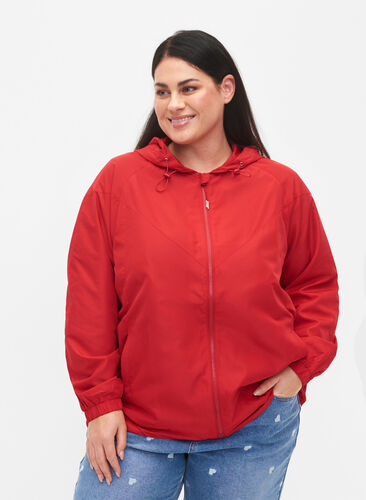 Kurze Jacke mit Kapuze und verstellbarer Saum, Tango Red, Model image number 0