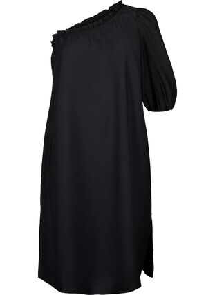 One-Shoulder-Kleid aus Viskose, Black, Packshot image number 0