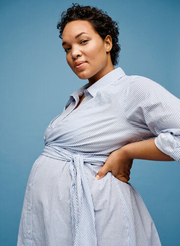 Schwangerschafts-Hemdkleid aus Baumwolle, Blue Stripe, Image image number 0