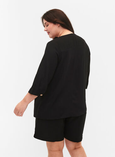 Bluse aus Viskose mit Knöpfen und V-Ausschnitt, Black, Model image number 1