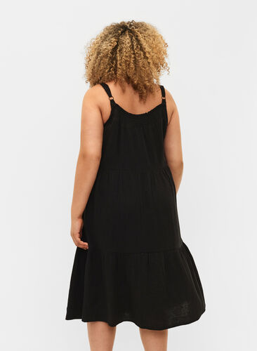 Einfarbiges Trägerkleid aus Baumwolle, Black, Model image number 1