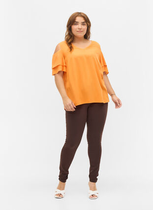 Kurzärmelige Bluse aus Viskose, Orange Peel, Model image number 3