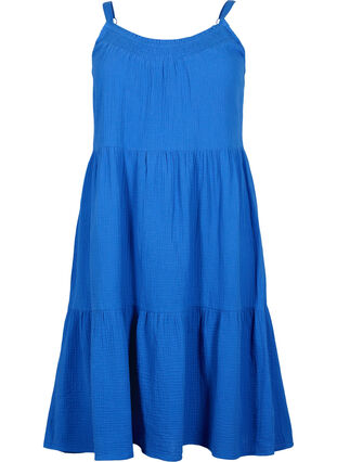 Einfarbiges Trägerkleid aus Baumwolle, Victoria blue, Packshot image number 0