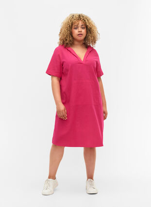 Kurzärmeliges Kleid mit Kapuze, Beetroot Purple, Model image number 2