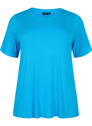 T-Shirt aus Viskose mit Rippstruktur, Ibiza Blue, Packshot image number 0