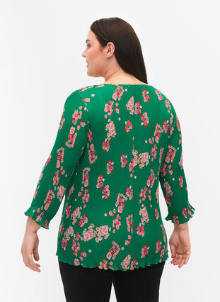 Plissierte Bluse mit 3/4-Ärmeln, Jolly Green Flower, Model image number 1