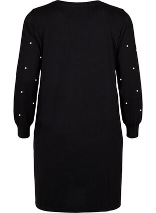 Langärmeliges Kleid mit Perlendetails, Black, Packshot image number 1