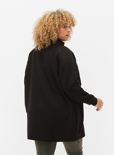 Langes Sweatshirt mit Tasche und Reißverschluss, Black, Model image number 1