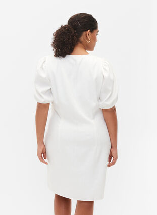 Kurzarm Kleid mit Drapierung und Struktur, Bright White, Model image number 1