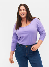 2er-Pack Basic-Bluse aus Baumwolle, Paisley Purple/Black, Model