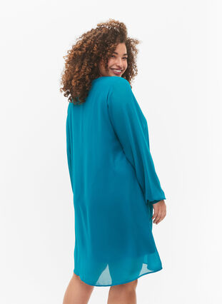 Langärmliges Kleid mit V-Ausschnitt, Deep Lake, Model image number 1