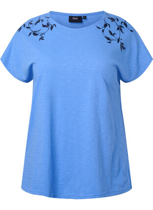 T-Shirt aus Baumwolle mit Blattprint, Ultramarine C Leaf, Packshot image number 0