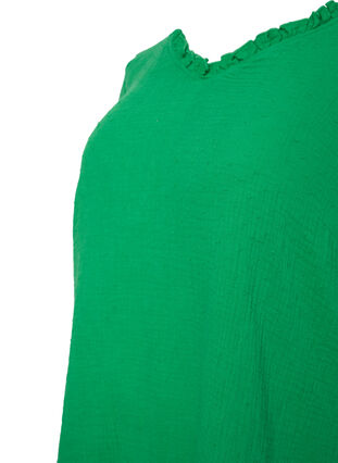 Kurzärmelige Baumwolltunika mit Rüschen, Bright Green, Packshot image number 2