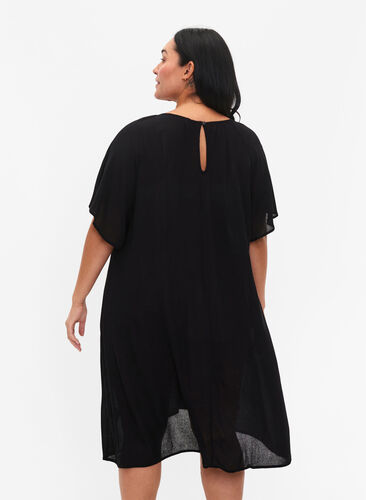Kleid aus Viskose mit kurzen Ärmeln, Black, Model image number 1