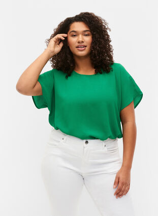 Bluse mit kurzen Ärmeln und Rundhalsausschnitt, Jolly Green, Model image number 0