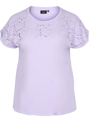 Lockeres T-Shirt mit Broderie anglaise, Lavender, Packshot image number 0
