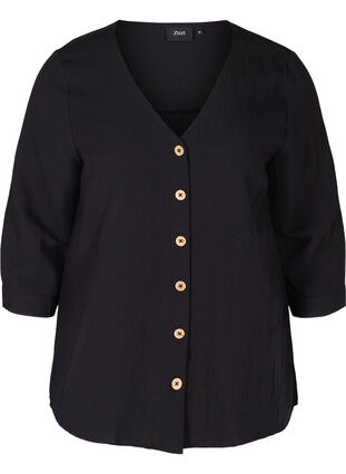 Bluse aus Viskose mit Knöpfen und V-Ausschnitt, Black, Packshot image number 0