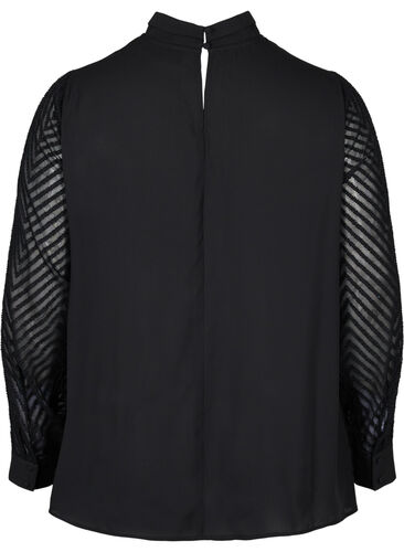 Hochgeschlossene Bluse mit langen, transparenten Ärmeln, Black, Packshot image number 1