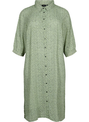 Gepunktetes Shirtkleid mit 3/4 Ärmeln und Schlitz, Seagrass Dot, Packshot image number 0
