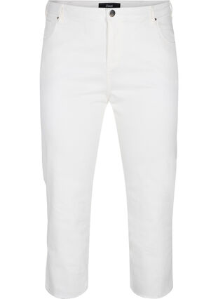 7/8-Jeans mit Fransensaum und hoher Taille, White, Packshot image number 0