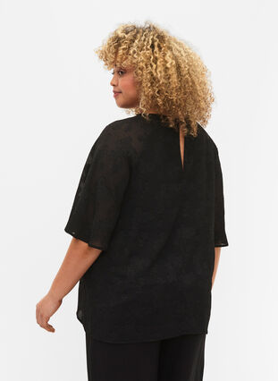 Kurzärmelige Bluse mit Struktur, Black, Model image number 1