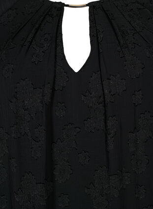 Kleid mit Struktur und kurzen Ärmeln, Black, Packshot image number 2