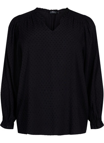 Langärmelige Bluse mit Smock- und Rüschendetails, Black, Packshot image number 0