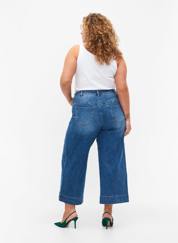 Cropped Jeans mit breitem Bein, Blue denim, Model image number 1