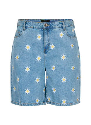 Hochtaillierte Mille Shorts mit Blumenstickerei, Light Blue Flower, Packshot image number 0