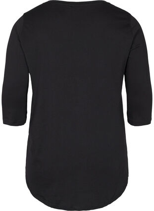 Baumwoll-T-Shirt mit 3/4 Ärmeln, Black LOUNGE, Packshot image number 1