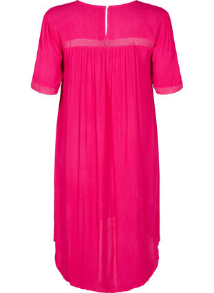 Viskose-Kleid mit Spitzenband, Bright Rose, Packshot image number 1