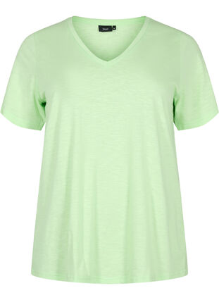 Kurzärmeliges Basic T-Shirt mit V-Ausschnitt, Paradise Green, Packshot image number 0